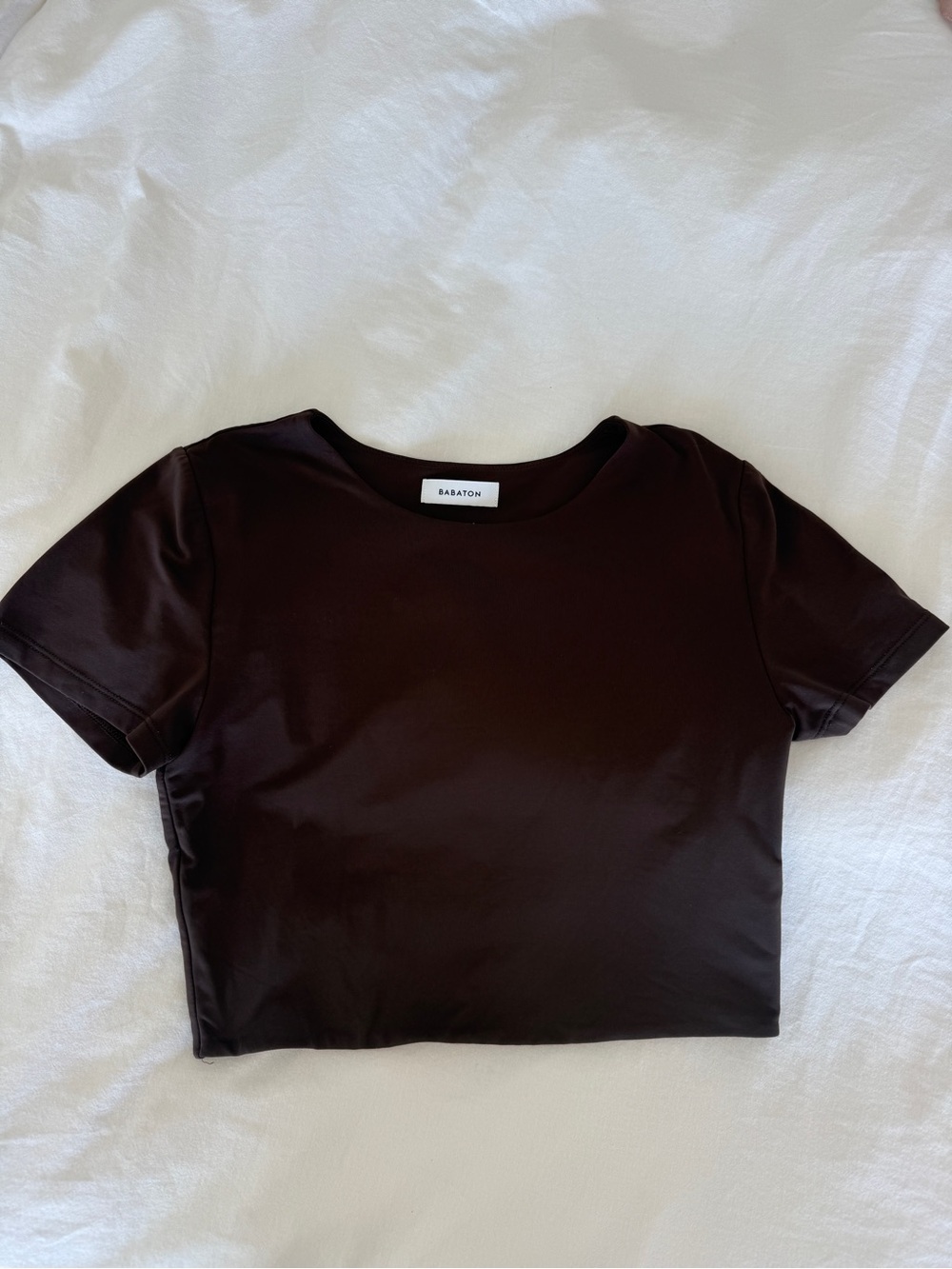 Babaton Kids Short Sleeve Crop Top in Chocolate Brown